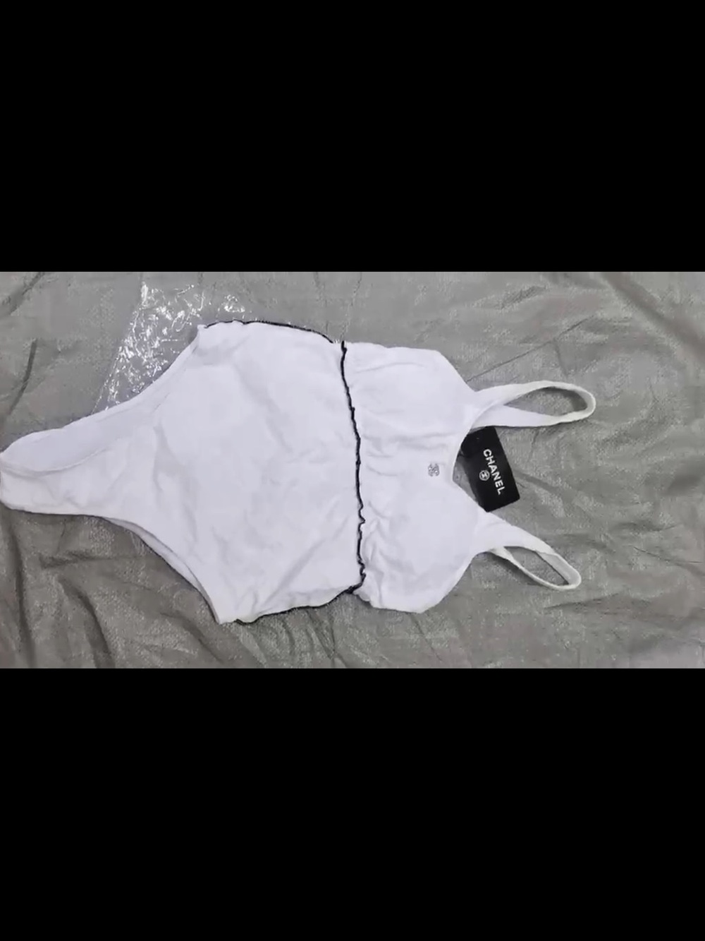 CHANEL White One-Piece Swimsuit with Black Piping